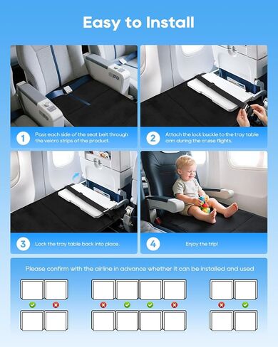 Toddler Airplane Bed, Portable Airplane Seat Extender Travel Bed for Kids, Soft Baby Plane Travel Essentials for Flying, Toddlers Long Flight Must Have Footrest Black in Kuwait