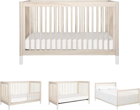 Babyletto Gelato 4-in-1 Baby Crib, Washed Natural & White | GREENGUARD Gold Certified Convertible Crib - Converts to Toddler Bed & Daybed & Full-Size Bed, 4 Adjustable Mattress Heights in Kuwait