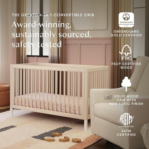 Babyletto Gelato 4-in-1 Baby Crib, Washed Natural & White | GREENGUARD Gold Certified Convertible Crib - Converts to Toddler Bed & Daybed & Full-Size Bed, 4 Adjustable Mattress Heights in Kuwait