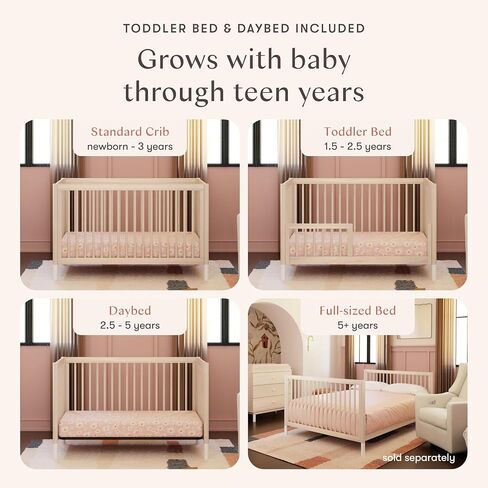 Babyletto Gelato 4-in-1 Baby Crib, Washed Natural & White | GREENGUARD Gold Certified Convertible Crib - Converts to Toddler Bed & Daybed & Full-Size Bed, 4 Adjustable Mattress Heights in Kuwait