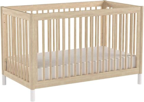 Babyletto Gelato 4-in-1 Baby Crib, Washed Natural & White | GREENGUARD Gold Certified Convertible Crib - Converts to Toddler Bed & Daybed & Full-Size Bed, 4 Adjustable Mattress Heights in Kuwait