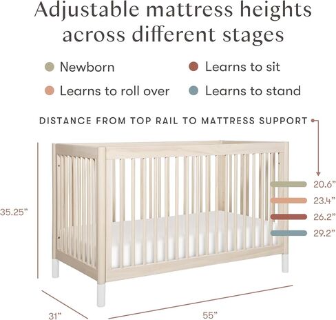 Babyletto Gelato 4-in-1 Baby Crib, Washed Natural & White | GREENGUARD Gold Certified Convertible Crib - Converts to Toddler Bed & Daybed & Full-Size Bed, 4 Adjustable Mattress Heights in Kuwait