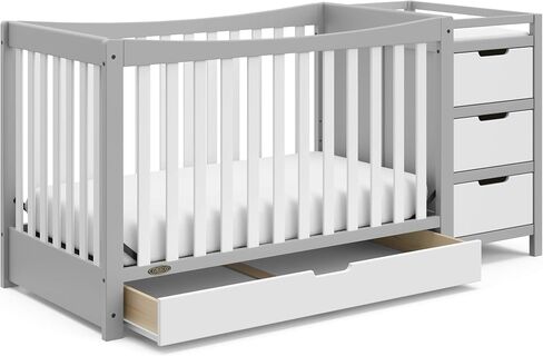 Graco Remi 4-in-1 Convertible Crib & Changer – GREENGUARD Gold Certified, Fits Standard Crib Mattress, Converts to Toddler Bed and Full Bed, 4 Adjustable Mattress Heights (White) | GREENGUARD Gold Certified, Fits Standard Crib Mattress, Converts to Toddle in Kuwait