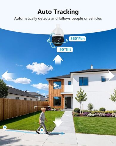 Jennov 4K 8MP POE PTZ Camera Outdoor, 20X Optical Zoom Security Camera with 360° Pan&90° Tilt, Human Detection, 320ft IR Night Vision, Auto Tracking, 24/7 Recording, Only Work with Onvif POE NVR in Kuwait