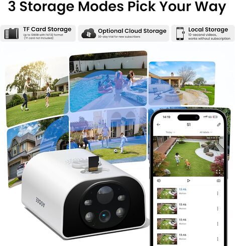 AOQEE 2K Cameras for Home Security, Solar Powered & Waterproof, S1 4Pack | IP65 Wireless Security Camera Outdoor with AI Motion Detection, Non-Stop Solar Charging, Color Night Vision, TF/Cloud Storage in Saudi Arabia