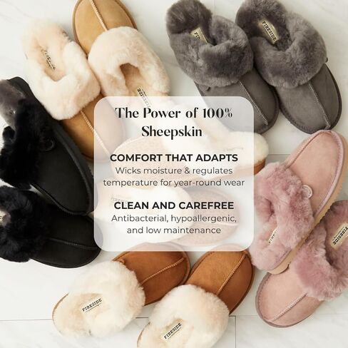 Dearfoams Women's Fireside Sydney Shearling Fur Indoor/Outdoor Scuff Slipper with Wide Widths, Aubergine, 9 in Kuwait