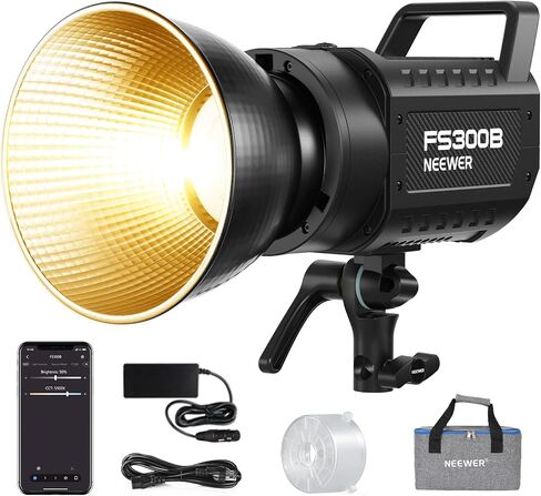 NEEWER FS300B 300W LED Studio Video Light, Bi Color COB Continuous Lighting with 2.4G/APP Control 44500Lux/1m 2700K-6500K CRI97+, 12 Scenes, Bowens Mount Spotlight for Photography Recording Streaming in Kuwait