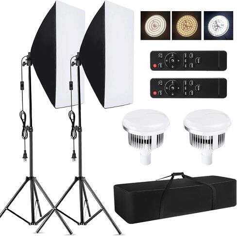 Andoer Softbox Photography Lighting Kit Professional Studio Equipment with 20"x28" Softbox, 2800-5700K 85W Bi-Color Temperature Bulb with Remote, Light Stand, Boom Arm for Portrait Product Shooting in Kuwait