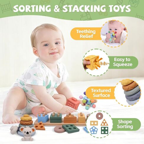 YHHYTOY 6-in-1 Montessori Baby Toys 0-6 6-12 Months, Infant Toys Baby Gifts | 4 5 6 Month Old Baby Toys, Soft Stacking Blocks Rings Shape Sorter Sensory Baby Suction Spinners, Baby Gifts for Girls Boys in Saudi Arabia