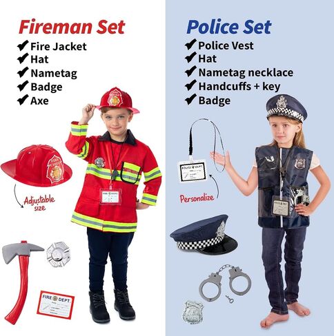Born Toys 6-in-1 Toddler Dress Up Clothes for Boys & Girls Ages 3-7, Police, Firefighter, Doctor, Chef, Gardener & Explorer with Storage Box, Washable Pretend Play Costumes for Kids, Gift Ready Set in Kuwait