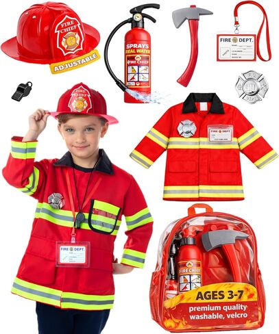 Born Toys 6-in-1 Toddler Dress Up Clothes for Boys & Girls Ages 3-7, Police, Firefighter, Doctor, Chef, Gardener & Explorer with Storage Box, Washable Pretend Play Costumes for Kids, Gift Ready Set in Kuwait