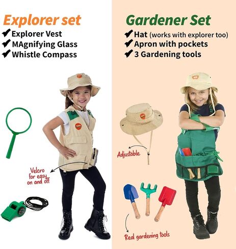 Born Toys 6-in-1 Toddler Dress Up Clothes for Boys & Girls Ages 3-7, Police, Firefighter, Doctor, Chef, Gardener & Explorer with Storage Box, Washable Pretend Play Costumes for Kids, Gift Ready Set in Kuwait