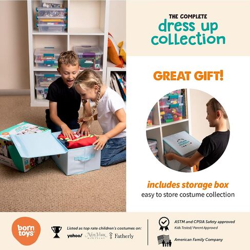 Born Toys 6-in-1 Toddler Dress Up Clothes for Boys & Girls Ages 3-7, Police, Firefighter, Doctor, Chef, Gardener & Explorer with Storage Box, Washable Pretend Play Costumes for Kids, Gift Ready Set in Kuwait