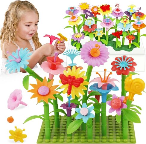 IQKidz 3-6 Years Old Toddler Toys - Flower Garden Building Toy with Insect Pegs, Educational Activity Gifts for Girls Preschool-Kindergarten, 153Pcs STEM Stacking Pretend Play Set in Kuwait