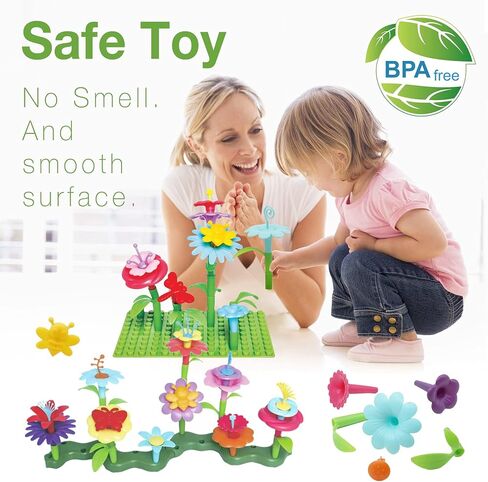 IQKidz 3-6 Years Old Toddler Toys - Flower Garden Building Toy with Insect Pegs, Educational Activity Gifts for Girls Preschool-Kindergarten, 153Pcs STEM Stacking Pretend Play Set in Kuwait