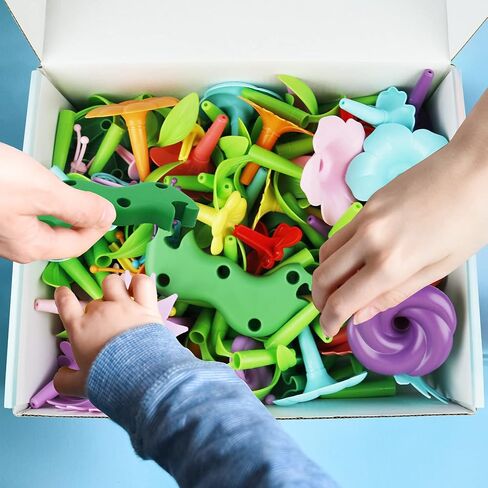 IQKidz 3-6 Years Old Toddler Toys - Flower Garden Building Toy with Insect Pegs, Educational Activity Gifts for Girls Preschool-Kindergarten, 153Pcs STEM Stacking Pretend Play Set in Kuwait