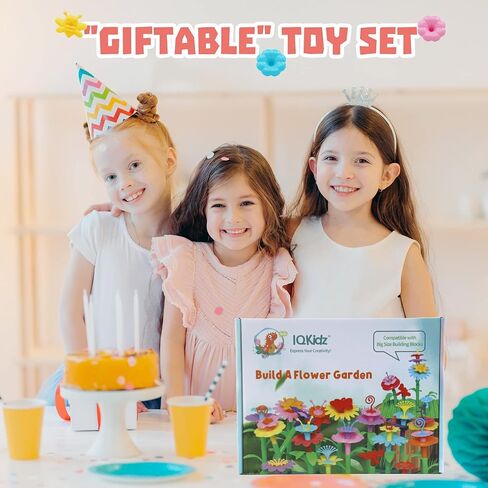 IQKidz 3-6 Years Old Toddler Toys - Flower Garden Building Toy with Insect Pegs, Educational Activity Gifts for Girls Preschool-Kindergarten, 153Pcs STEM Stacking Pretend Play Set in Kuwait