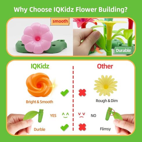 IQKidz 3-6 Years Old Toddler Toys - Flower Garden Building Toy with Insect Pegs, Educational Activity Gifts for Girls Preschool-Kindergarten, 153Pcs STEM Stacking Pretend Play Set in Kuwait