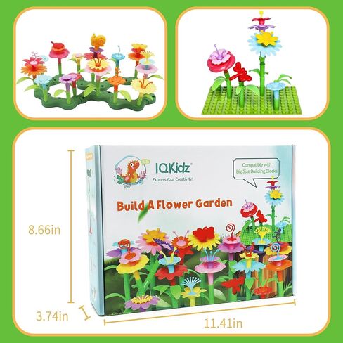 IQKidz 3-6 Years Old Toddler Toys - Flower Garden Building Toy with Insect Pegs, Educational Activity Gifts for Girls Preschool-Kindergarten, 153Pcs STEM Stacking Pretend Play Set in Kuwait