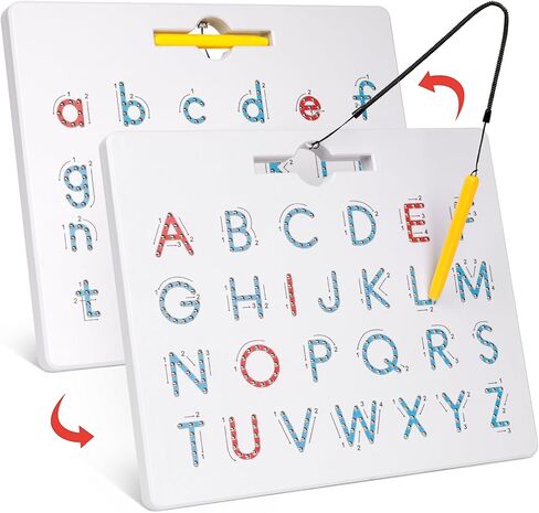 GAMENOTE Magnetic Letter Board Double Sided, Alphabet Tracing Board ABC | 2 in 1 preschool learning toy, uppercase lowercase letters, handwriting practice, educational classroom toy for toddlers kids in Kuwait