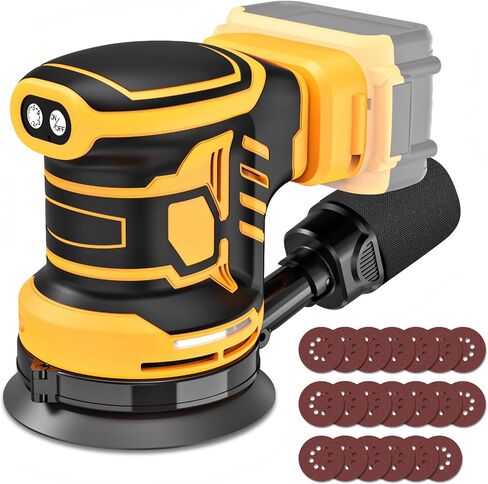 Cordless Sander Compatible with Milwaukee 18V Battery, Random Orbit Sanders 5 Inch Brushless with 6 Variable Speed 9700-19000RPM, 20PCS Sanding Discs & Dust Collector(No Battery) in Saudi Arabia