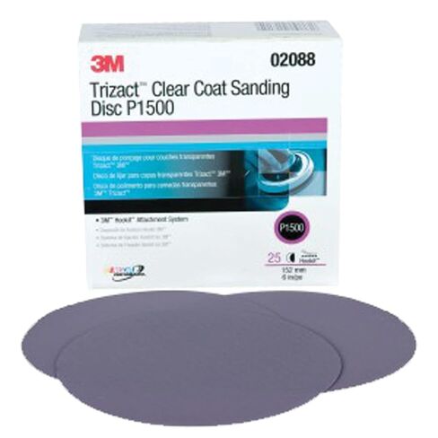 3M 02088 Trizact Hookit 6" P1500 Grit Clear Coat Sanding Disc | 25 Discs, Paint Finishing, Automotive Sanding in Kuwait