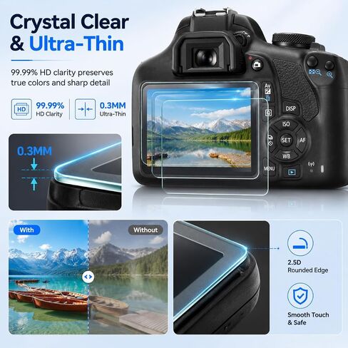 Screen Protector For Canon EOS Rebel T7 T6 T5 [3-Pack] Tempered Glass | Clear 9H Tempered Glass Screen Protector for Canon Eos Rebel t6. Slim 0.3mm Touch, With 3-pack And Storage Case in Kuwait