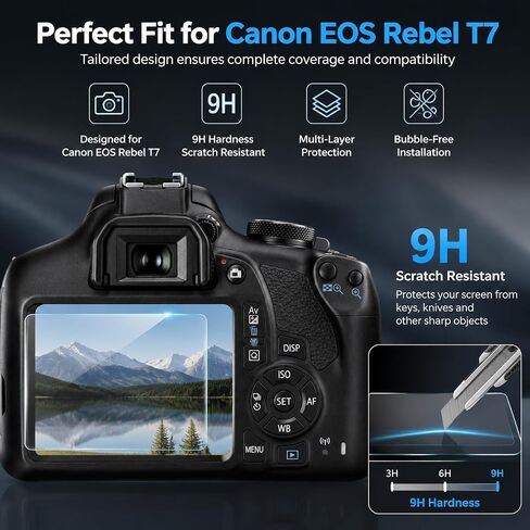 Screen Protector For Canon EOS Rebel T7 T6 T5 [3-Pack] Tempered Glass | Clear 9H Tempered Glass Screen Protector for Canon Eos Rebel t6. Slim 0.3mm Touch, With 3-pack And Storage Case in Kuwait