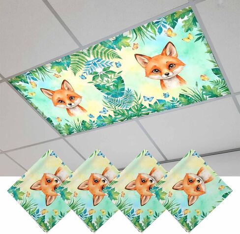 Fluorescent Light Covers, Cartoon Fox Magnetic Light Covers for Ceiling Lights, Summer Butterfly Fern Tropical Palm Plants Fluorescent Ceiling Shade Filters for Classroom Bedroom Office 4x2Ft x 4PCS in Kuwait