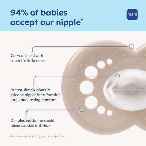 MAM Original Baby Pacifier 6-16 Mths, Skin Soft Silicone Nipple, 2 Pack | BPA-Free Skin Soft Silicone Nipple, Developed With Medical Experts, With Sterilizer Case, Easy To Clean, Made In Europe in Kuwait