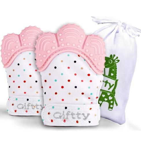 Giftty Baby Teething Mitten Panda Hand Teether Soothing Glove Wearable Teething Toy with Crinkle Sound, Multi Textured for Infants 3-12M (1 Pair) in Kuwait