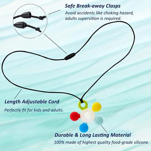 Sensory Chew Necklaces for Kids, Helps Relieve Anxiety & Calm Down | Autism Chew Toys, Food-Grade Silicone, BPA-Free, Multi-Textures, Chewelry for ADHD, SPD, Dishwasher Safe, 2 Pack, Blue+White in Kuwait