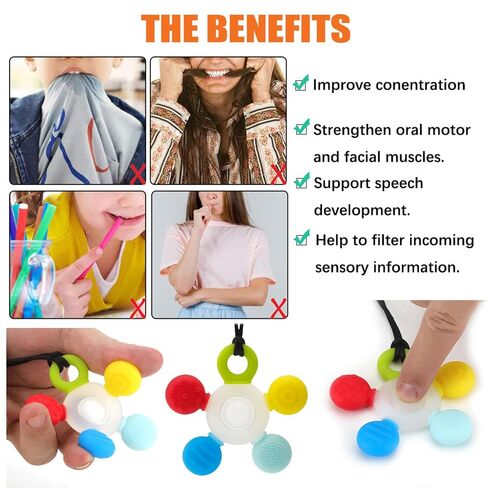 Sensory Chew Necklaces for Kids, Helps Relieve Anxiety & Calm Down | Autism Chew Toys, Food-Grade Silicone, BPA-Free, Multi-Textures, Chewelry for ADHD, SPD, Dishwasher Safe, 2 Pack, Blue+White in Kuwait