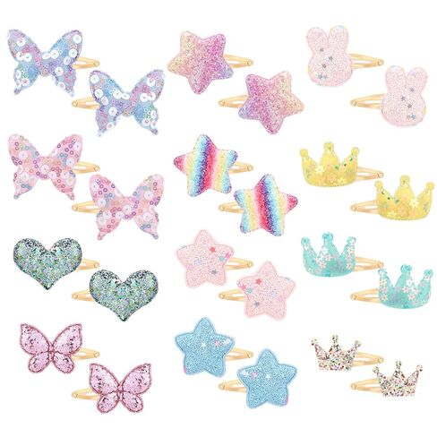 obeoby 24 Pack Toddler Hair Clips For Girls, Glitter Snap Barrettes | 12 Styles, Star Crown Butterfly Heart Shaped, Metal Cute Hair Clips for Baby Girls Kids Holiday Birthday Accessories Gifts in Kuwait