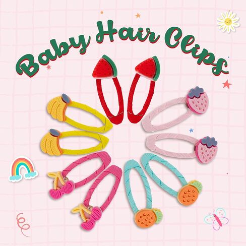 Floral and Fruity Hair Clip for Toddlers, Snap Barrettes for Girls, Non-Slip Baby Accessories, Little Kids Hair Clips, Toddler Girl Hair Clips for Fine Hair and More, (Fruit Design) in Kuwait