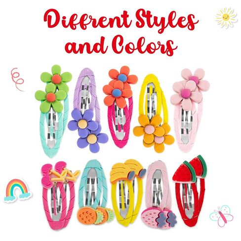 Floral and Fruity Hair Clip for Toddlers, Snap Barrettes for Girls, Non-Slip Baby Accessories, Little Kids Hair Clips, Toddler Girl Hair Clips for Fine Hair and More, (Fruit Design) in Kuwait