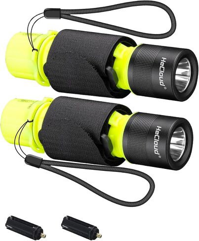 Diving Flashlight with Rechargeable Power Scuba Dive Light IPX8 Waterproof Underwater Flashlight Snorkeling Diving LED High Lumens Torch, 3 Modes with Charger for Underwater Sports(2Pack) | T6 LED Bulb, High Lumens, Shockproof Plastic, 60000Hrs Lifespan,  in Kuwait