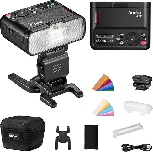 Godox MF12 12W TTL Macro Flash, Off-Camera Speedlite with 2.4G Wireless Control, TTL/M Manual Modes, Built-in 3.7V Lithium Battery, Compatible with Canon, Nikon, Sony, Fujifilm, Olympus, Panasonic in Kuwait