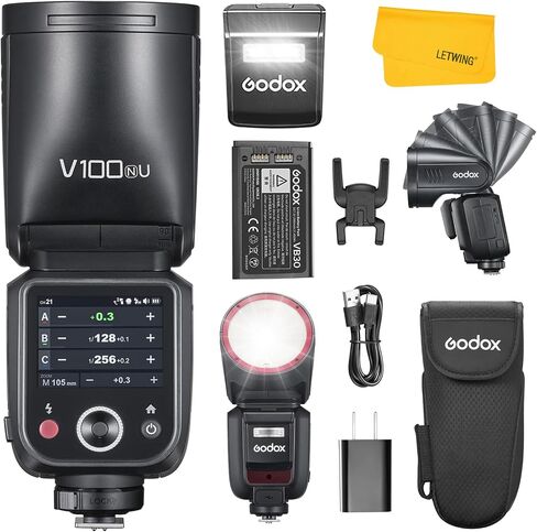 Godox V100 F V100-F Flash for Fuji, 2.4G 100W TTL Fujifilm Speedlite HSS 1/8000S, Touchscreen Control, Lithium Battery, 400 FulI Power Flashes, External Fujifilm Flash for Photography(USA Version) in Kuwait