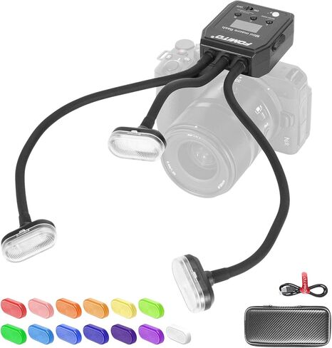 Fomito Mini Macro Flash, Single Contact Hotshoe, Three-Head with 13pcs Diffuser and Type-C Cable, 8 Levels of Adjustable Brightness, 9-Stop LED Light Effect, Built-in 3.7V/2000mAh Battery - 17.52inch in Kuwait