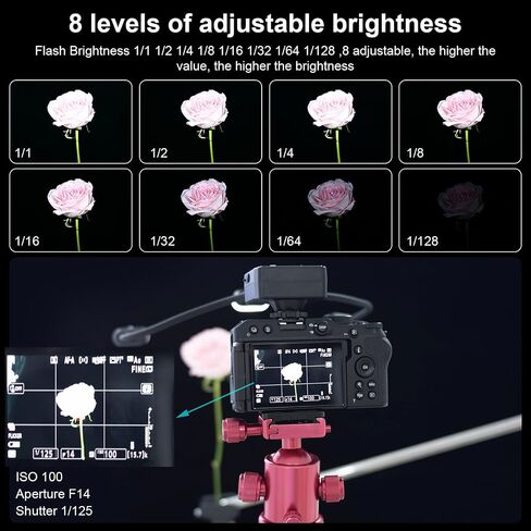 Fomito Mini Macro Flash, Single Contact Hotshoe, Three-Head with 13pcs Diffuser and Type-C Cable, 8 Levels of Adjustable Brightness, 9-Stop LED Light Effect, Built-in 3.7V/2000mAh Battery - 17.52inch in Saudi Arabia