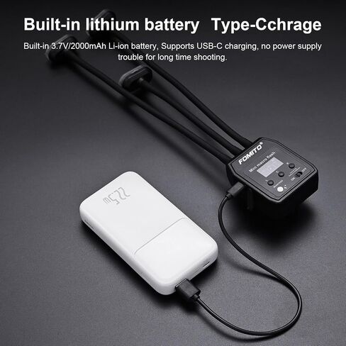 Fomito Mini Macro Flash, Single Contact Hotshoe, Three-Head with 13pcs Diffuser and Type-C Cable, 8 Levels of Adjustable Brightness, 9-Stop LED Light Effect, Built-in 3.7V/2000mAh Battery - 17.52inch in Saudi Arabia