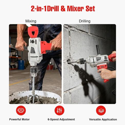 Electric Drill Mixer 4280W, Mud Motor Corded Heavy Duty Cement Mixer | Adjustable Speed Electric Mixing Drill Machine, Max 1000 RPM for Woodworking DIY in Kuwait