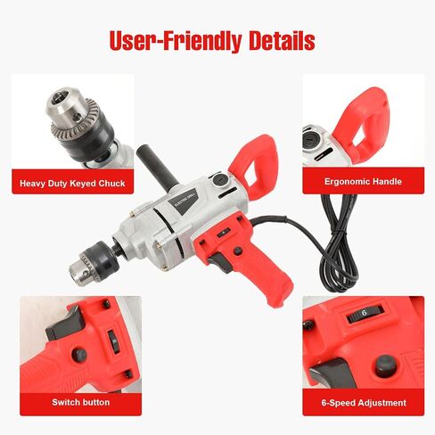 Electric Drill Mixer 4280W, Mud Motor Corded Heavy Duty Cement Mixer | Adjustable Speed Electric Mixing Drill Machine, Max 1000 RPM for Woodworking DIY in Kuwait