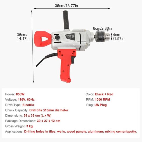 Electric Drill Mixer 4280W, Mud Motor Corded Heavy Duty Cement Mixer | Adjustable Speed Electric Mixing Drill Machine, Max 1000 RPM for Woodworking DIY in Kuwait