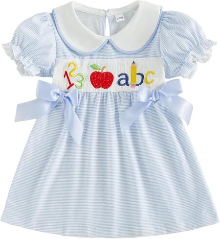 Toddler Baby Girl Back to School Dress Apple Embroidery Smocked Dresses First Day of School Outfit Cute Clothes in Kuwait