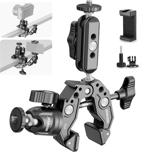 NEEWER ST87 Super Clamp Camera Mount with 360° Ball Head, Phone Holder, Cold Shoe, Action Camera Adapter for Bike Handlebar Pole Desk, Compatible with DJI Osmo Pocket 4 3 Xtra Muse GoPro Hero iPhone in Kuwait