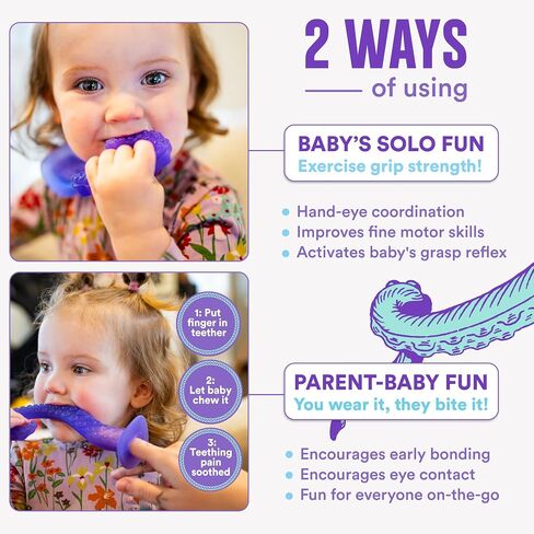 – Made in USA Medical Grade Silicone Teether for Infants – Multi-Stage Molar Relief & Interactive Parent-Finger Fit – 0-24 Months in Kuwait