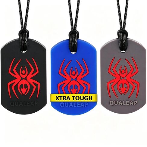 Xtra Tough (XT) Spider Sensory Chew Necklace for Kids (3 Pack) - Chewing Teething Necklace Teether Necklace Chew Toys - Designed for Chewing, Autism Sensory Teether Toy (Toughest - Aggressive Chewer) in Kuwait