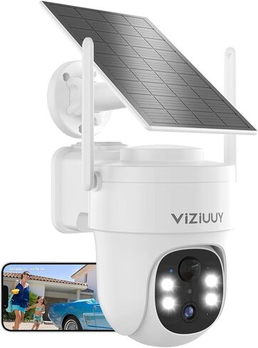 VIZIUUY 3MP Solar Security Cameras Wireless Outdoor, Color Night Vision Cam | 360°PTZ, IP66 Weatherproof, PIR+AI Detection, 2-Way Audio, Alexa & Google Assistant, for Backyard/Garden/Front Door, 3 Pack in Kuwait